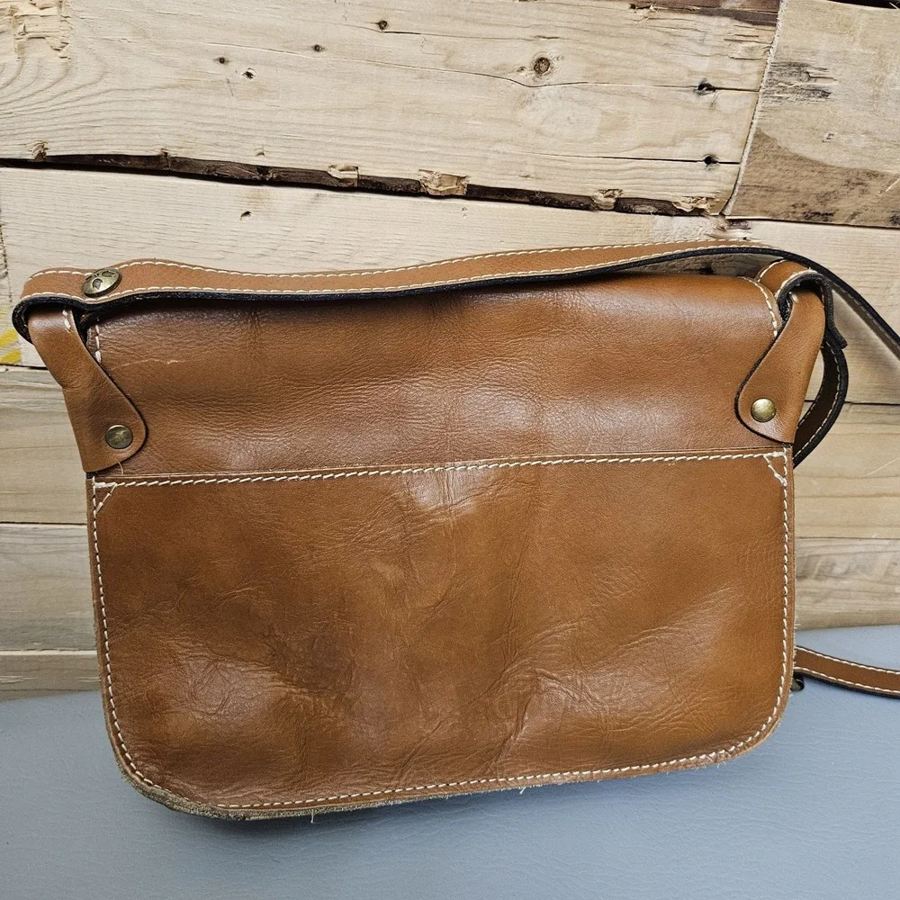 Patricia Nash Positano Saddle Bag Brown Leather Monogrammed‎ Handbag Purse